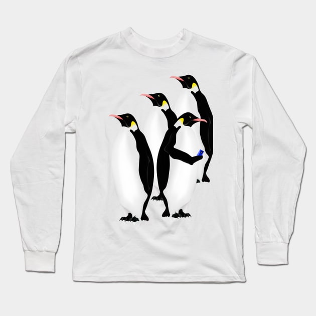 Penguin Using A Cell Phone Long Sleeve T-Shirt by mailboxdisco